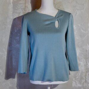 Philosophy Women's Blue Ribbed Knit Keyhole Blouse Size | L